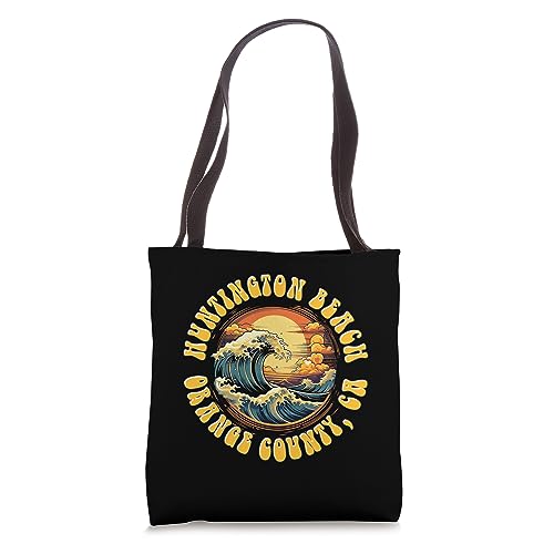 Vintage Huntington Beach Waves Sunset Des - Edgy Retro Tote Bag