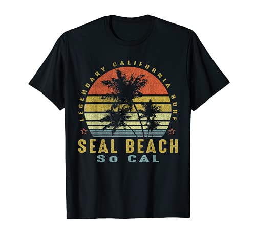 Seal Beach Retro Palm Sunset - Beach Gifts T-Shirt