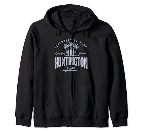 THREE VINTAGE SURFBOARDS AND PALMS - Huntington Beach Zip Hoodie