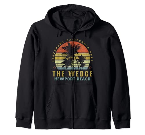 The Wedge Newport Beach Retro Palm Sunset - Beach Gift idea Zip Hoodie