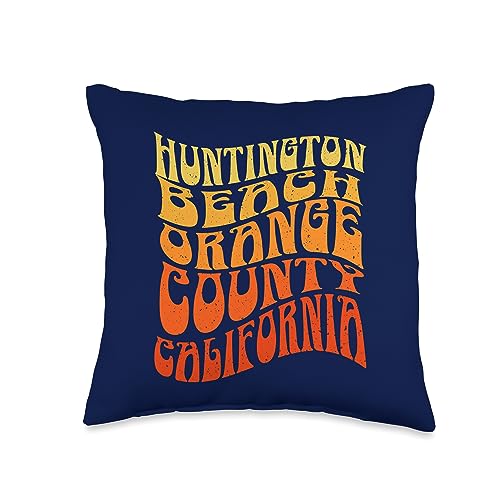 Wavey Hippy Vibes Huntington Beach Vintage 60s Retro Waves Throw Pillow