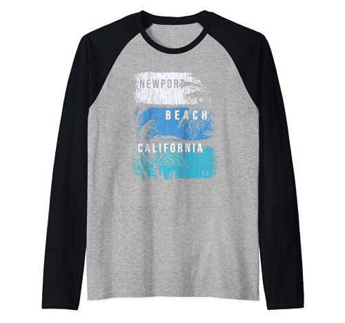 Newport Beach California CA Brush Strokes and Palms Raglan Baseball Tee