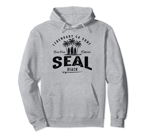 THREE VINTAGE SURFBOARDS AND PALMS - Seal Beach Pullover Hoodie