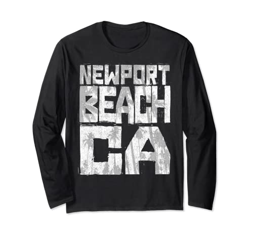 Newport Beach California Chunk Block Palms Long Sleeve T-Shirt