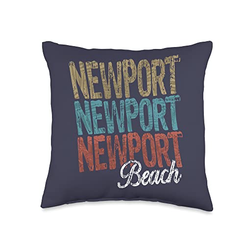 Retro Vintage Beach Designs Newport Beach Three Tone Palm Throw Pillow