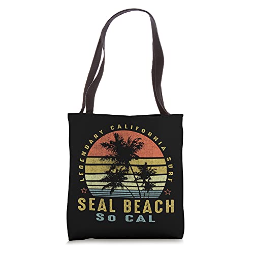 Seal Beach Retro Palm Sunset - Beach Gifts Tote Bag