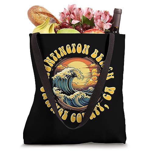 Vintage Huntington Beach Waves Sunset Des - Edgy Retro Tote Bag