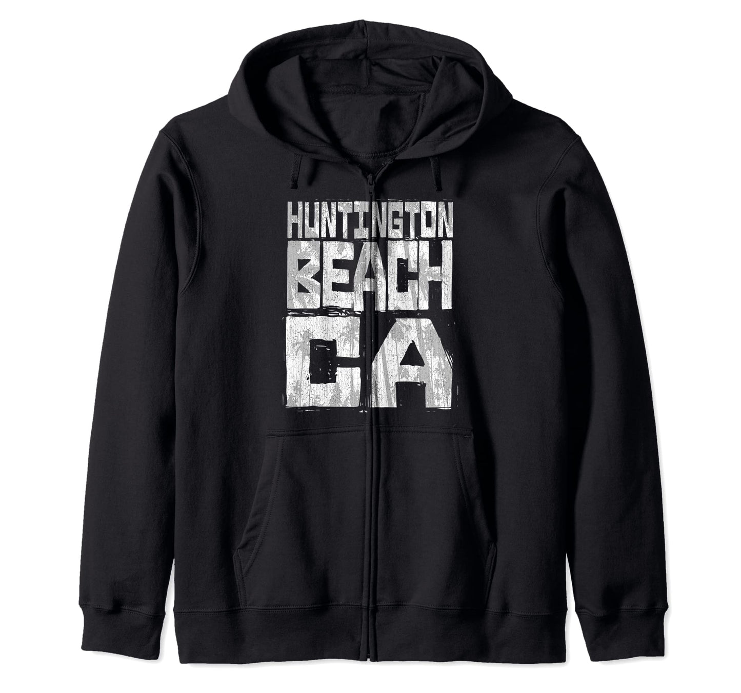 Huntington Beach California Retro Palm Sunset - Beach Design Zip Hoodie