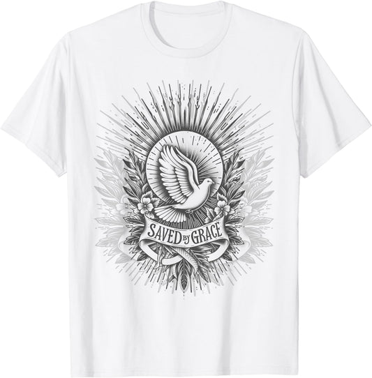 Saved by Grace - Ephesians 2:8-9 Inspired Floral Design T-Shirt